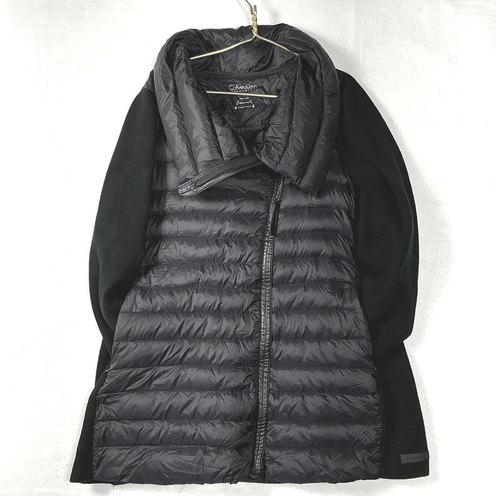 Calvin Klein Performance Size 2X Black Down Puffer Jacket Knit Sides Womens
